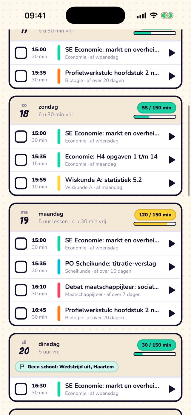Slimme planning: Per dag je blokken en je werkdruk.